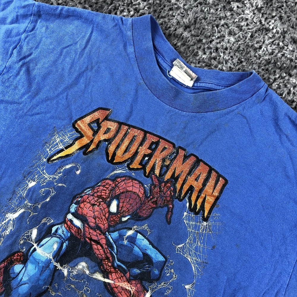 Spider-Man Shirt Mens Large Blue Marvel Comics Superhero‎ Graphic Tee Mad Engine